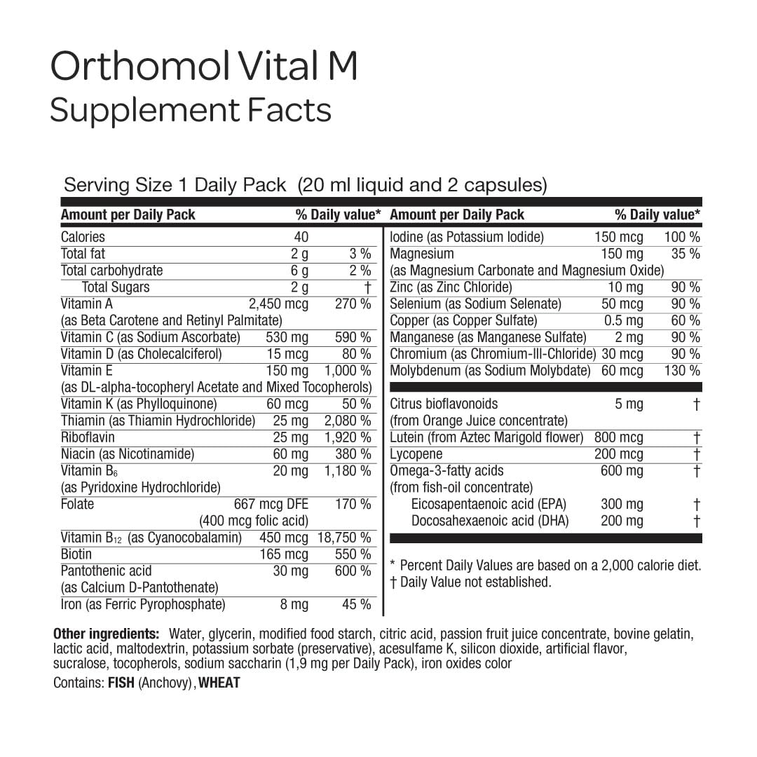 Détail des vitamines et minéraux présents dans Orthomol Vital M
