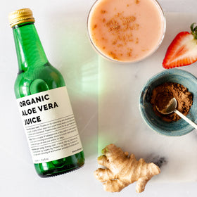 Détail du bouchon de la bouteille de jus d'aloe vera Erbology