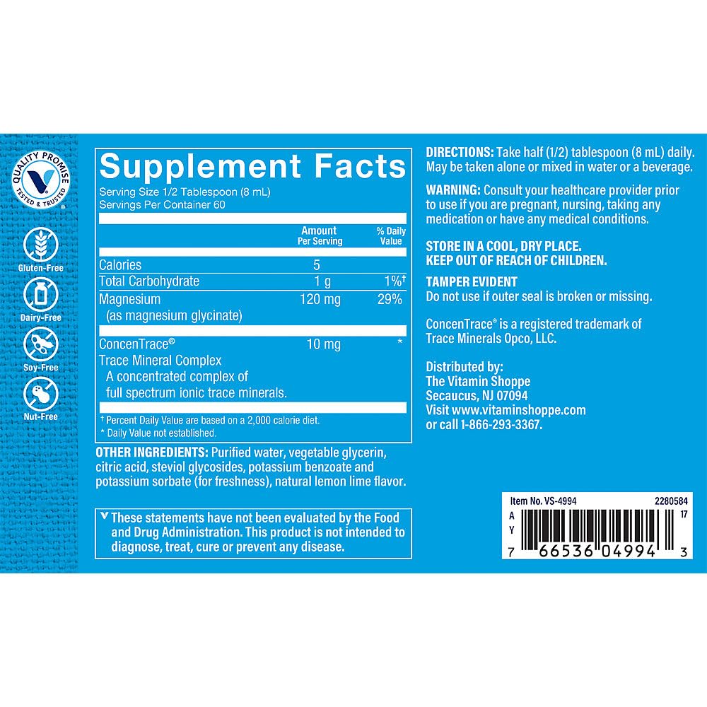 Détail du bouchon de la bouteille de magnésium glycinate liquide The Vitamin Shoppe