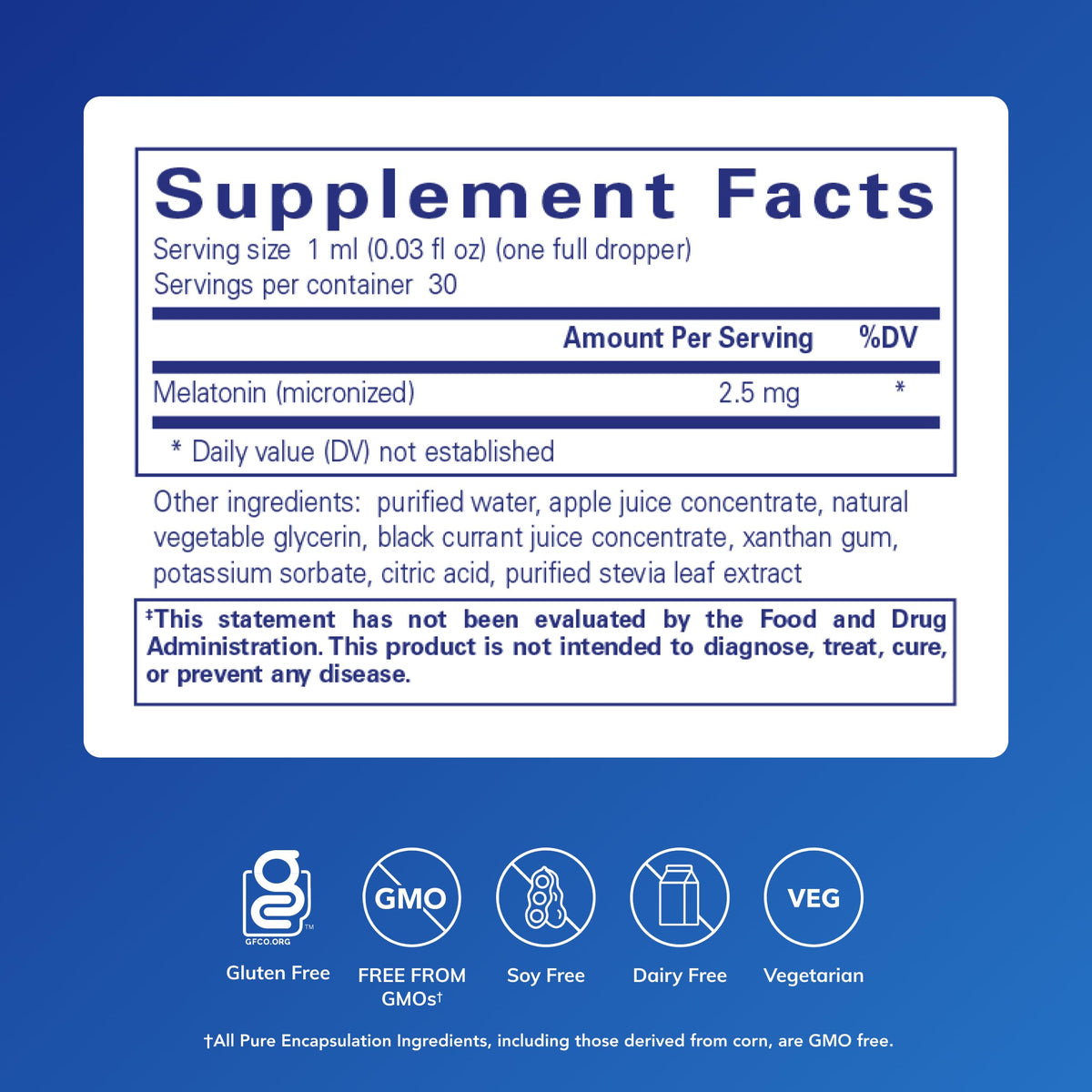 Détail du bouchon du flacon de mélatonine liquide Pure Encapsulations