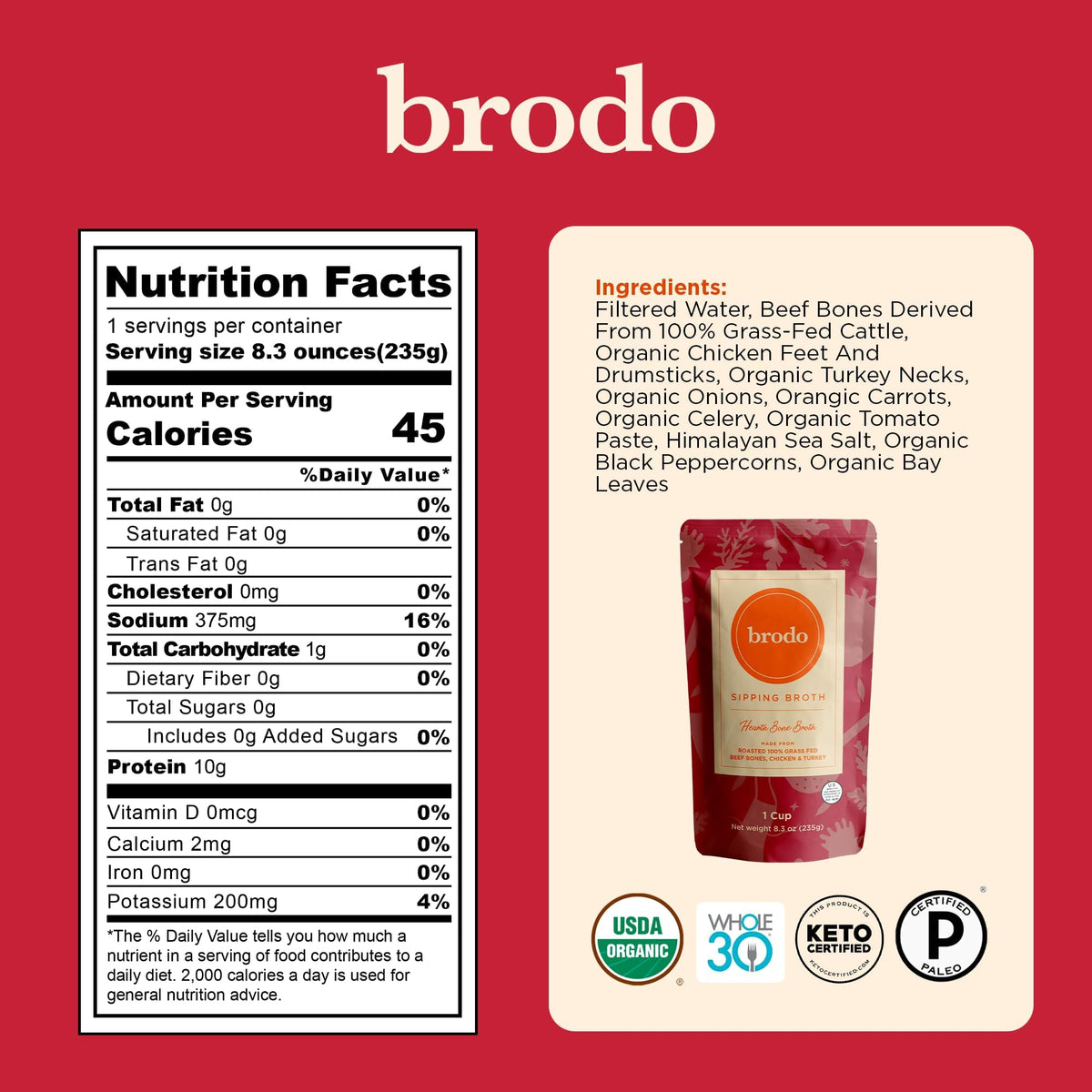 Détail du bouillon d'os collagène Brodo avec légumes
