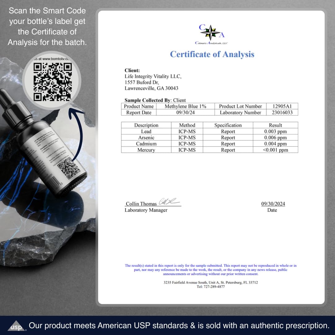 Détail du certificat d'analyse du Méthylène Bleu Générique