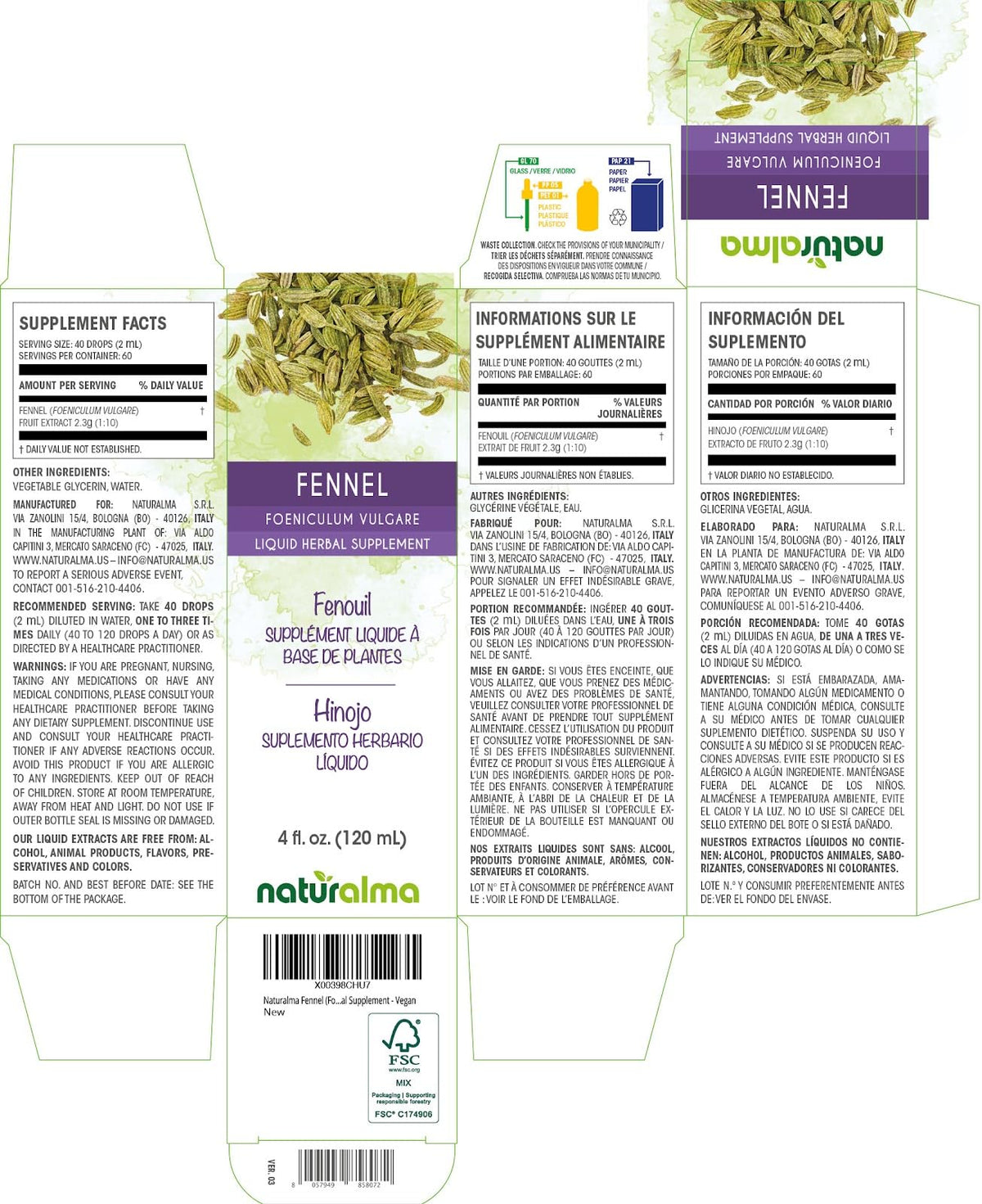 Détail du compte-gouttes de l'extrait de Fennel Naturalma