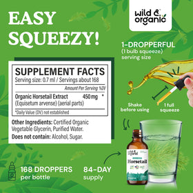 Détail du compte-gouttes de la teinture de prêle Wild & Organic