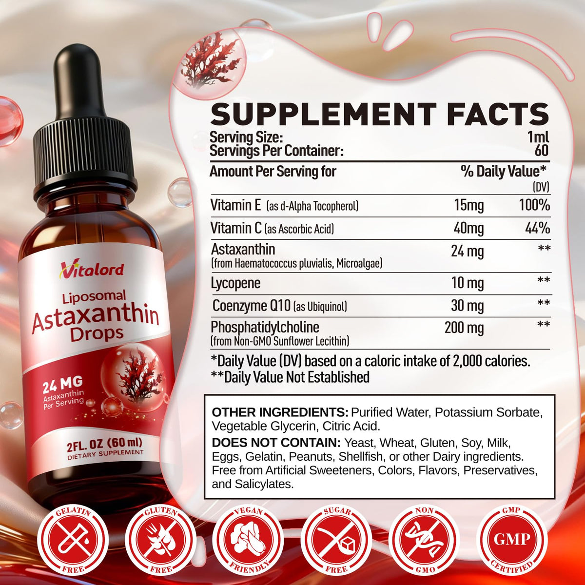 Détail du compte-gouttes de Vitalord Astaxanthin Liposomal 24mg