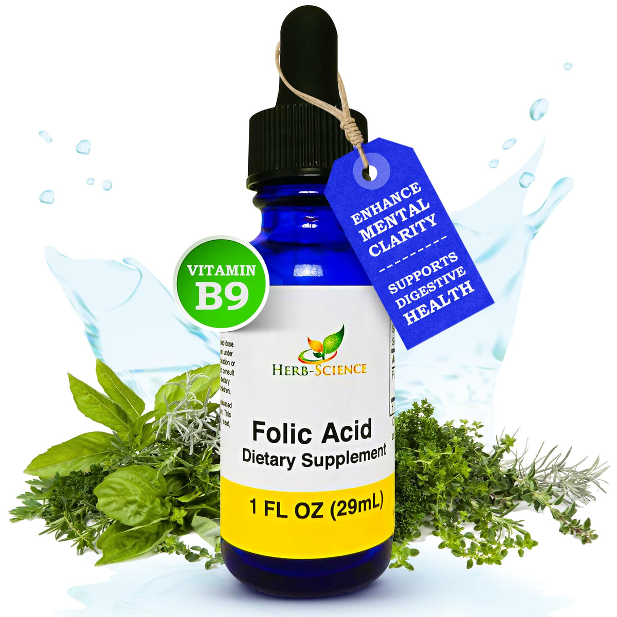 Détail du compte-gouttes du flacon d'acide folique Herb-Science
