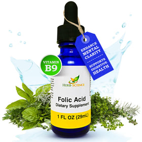 Détail du compte-gouttes du flacon d'acide folique Herb-Science