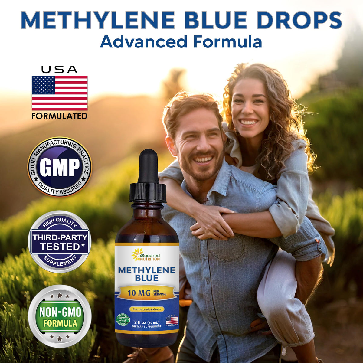 Détail du compte-gouttes du flacon de bleu de méthylène 10mg