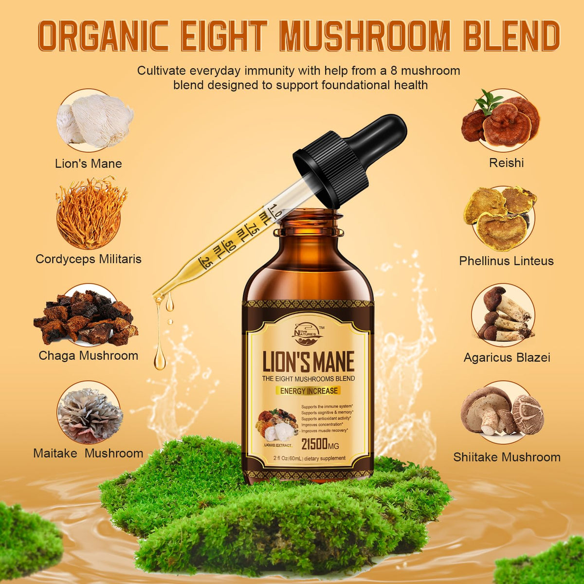 Détail du compte-gouttes du flacon Nature's live Complément Alimentaire Champignon Lion's Mane