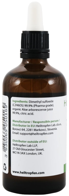Détail du compte-gouttes en verre de la bouteille Heiltropfen