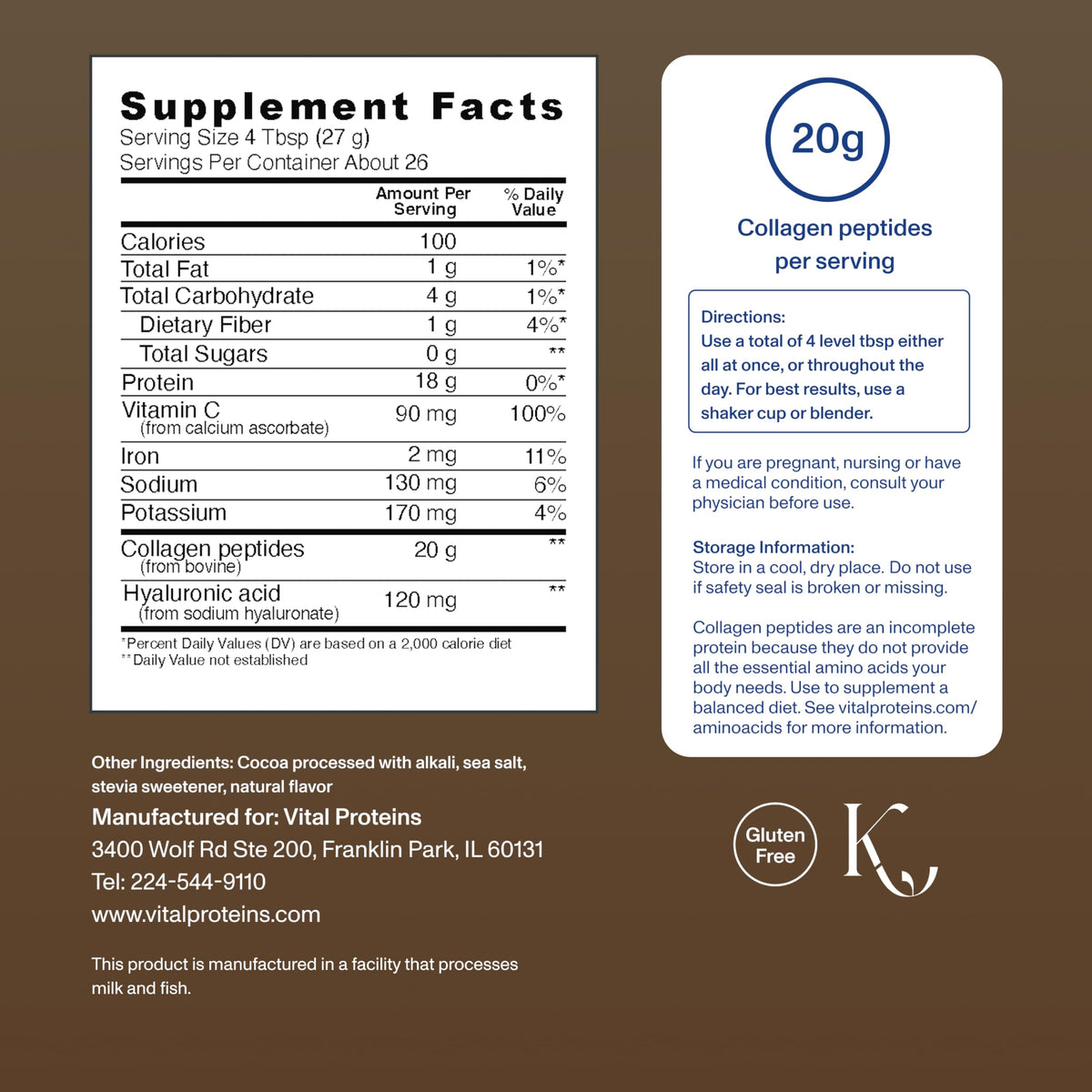 Détail du couvercle de Vital Proteins Collagen Peptides Chocolat 762g