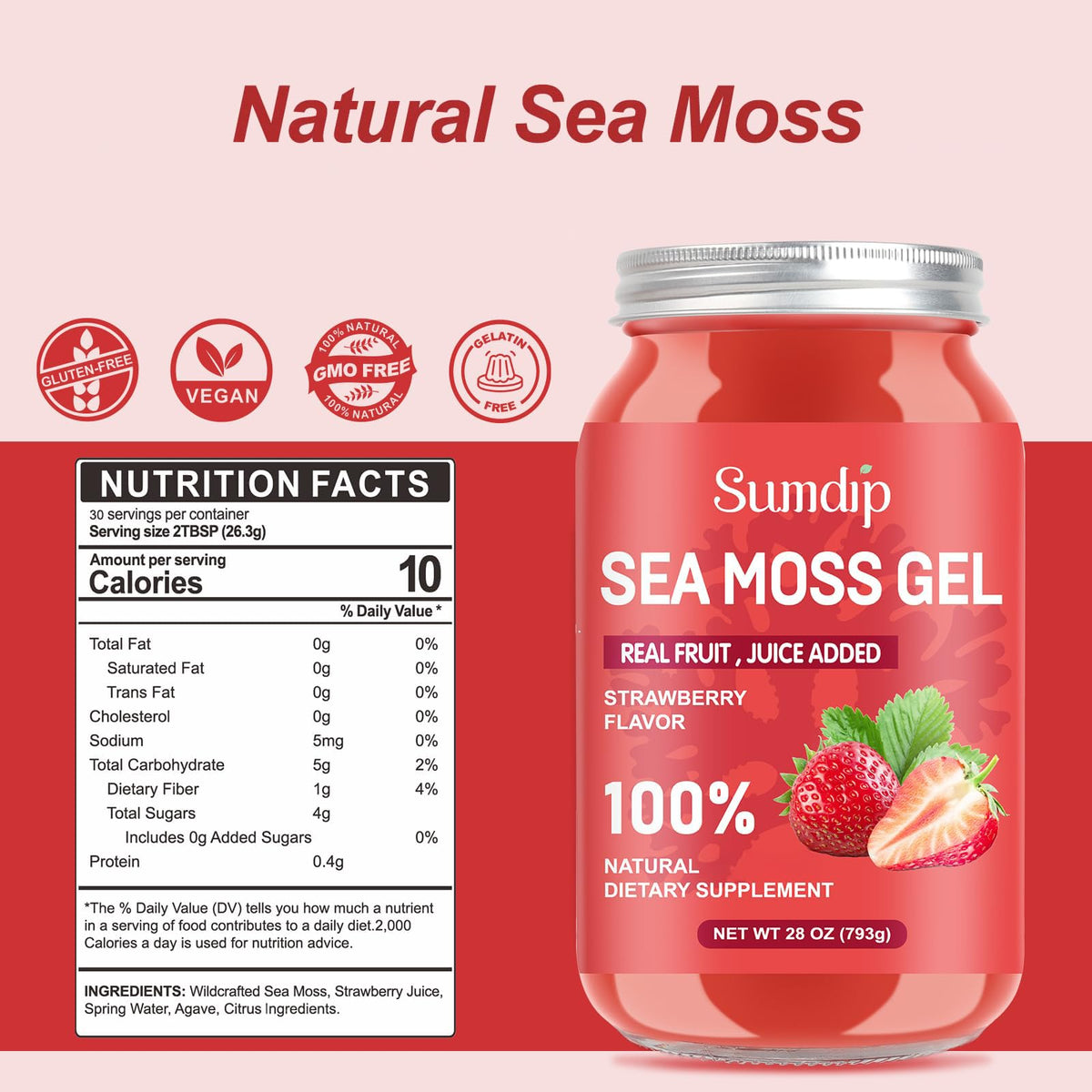 Détail du couvercle du Gel d'Algue Marine Irlandais Saveur Fraise 28oz