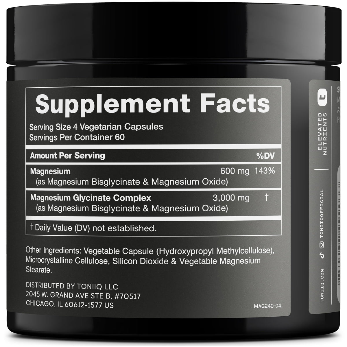 Détail du couvercle du pot de Toniiq Magnésium Glycinate 3000 mg