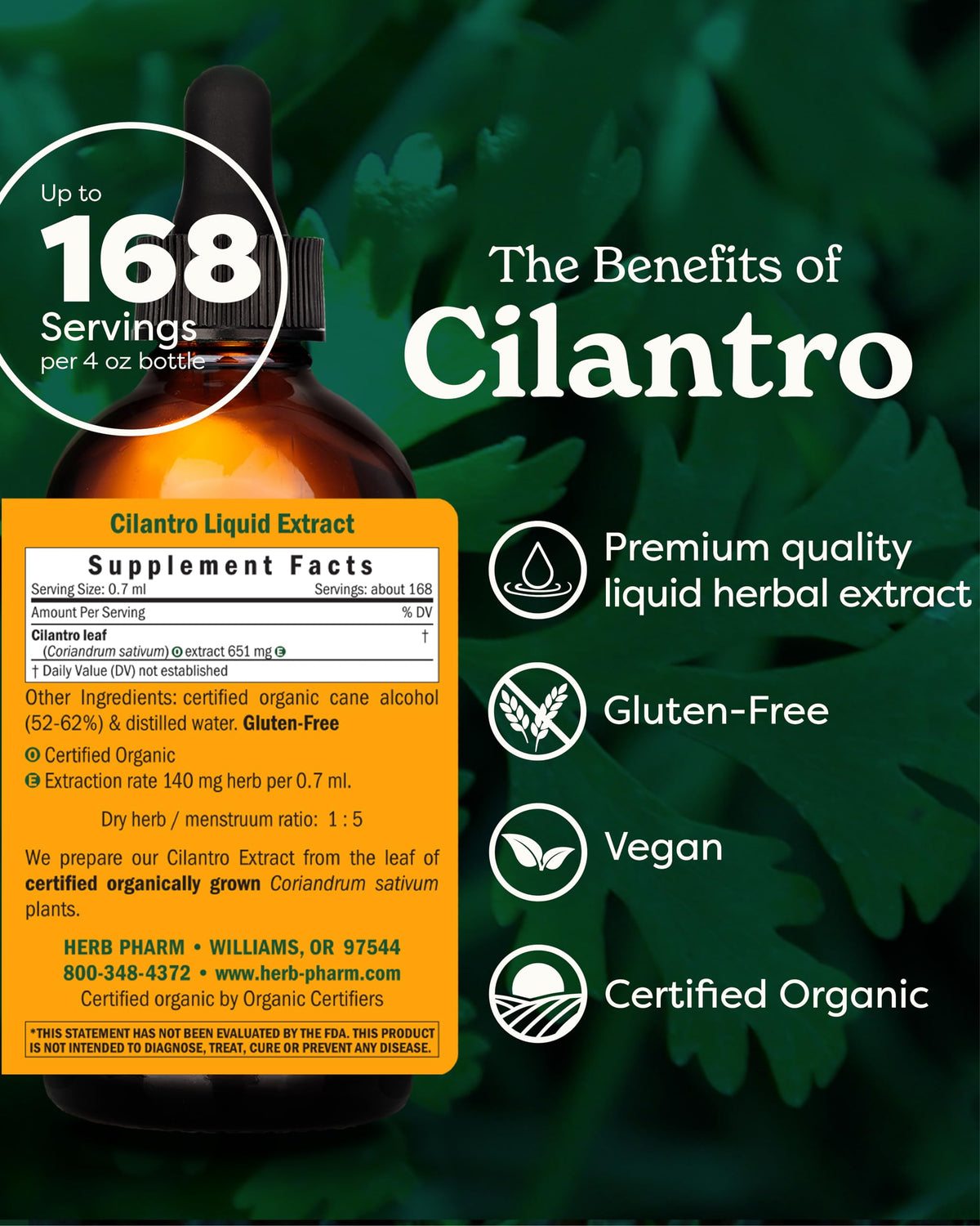 Détail du flacon d'extrait liquide de coriandre bio Herb Pharm