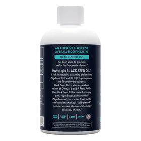 Détail du flacon d'huile de graines noires Health Logics