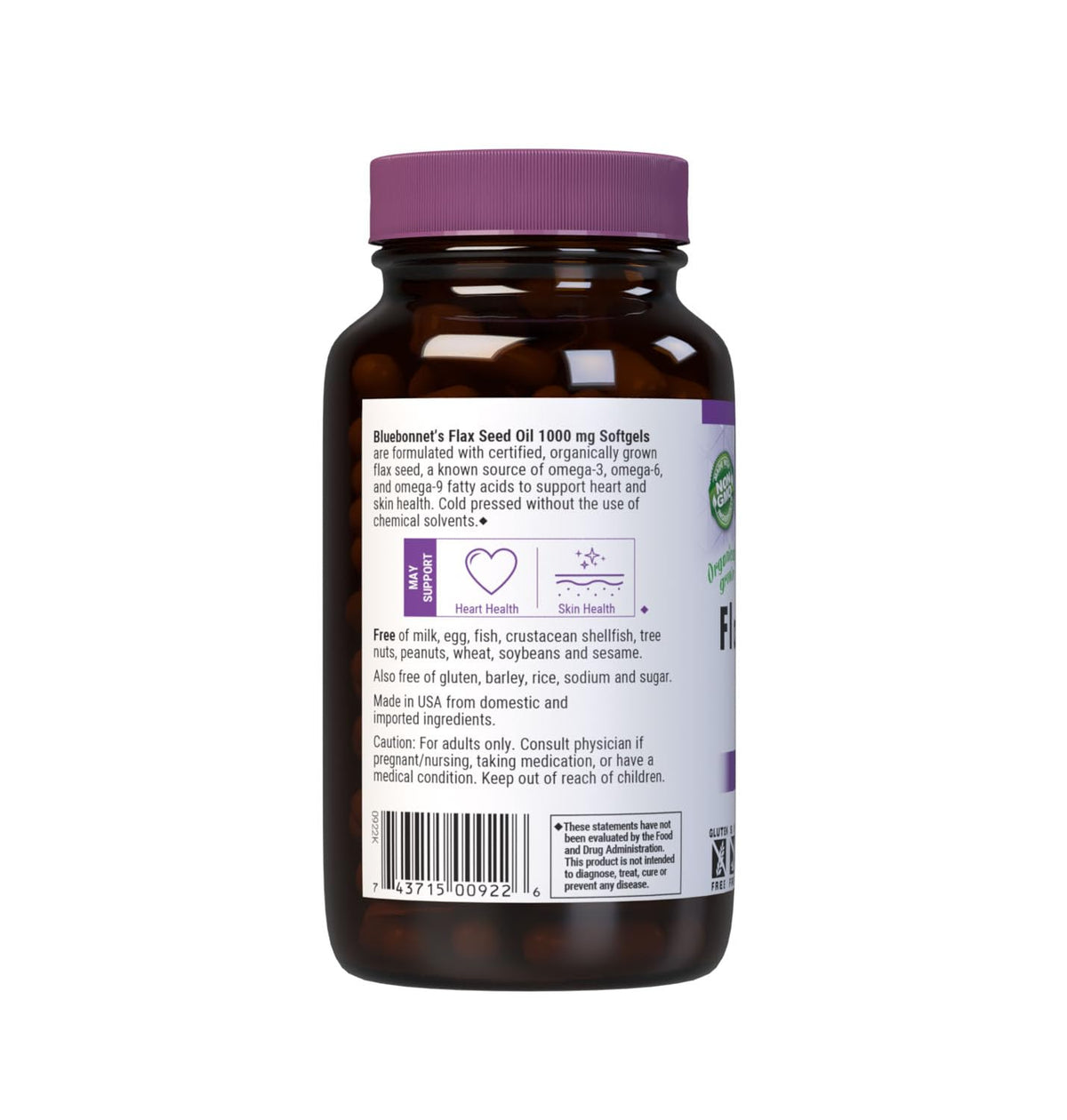 Détail du flacon de BlueBonnet Huile de Graines de Lin 1000 mg