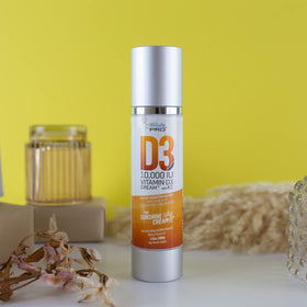 Détail du flacon de crème de vitamine D3 10000UI