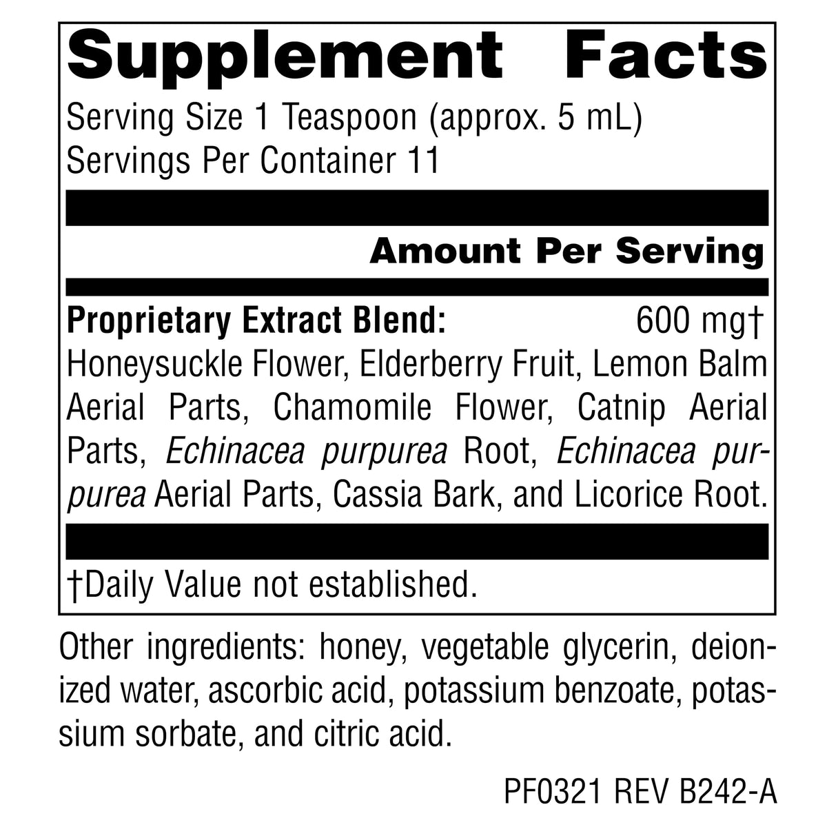 Détail du flacon de sirop Echinacée-Sureau de Planetary Herbals