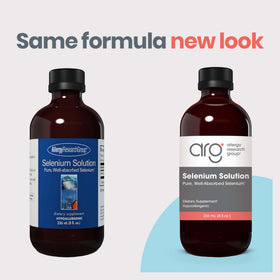 Détail du flacon de solution de sélénium Allergy Research Group