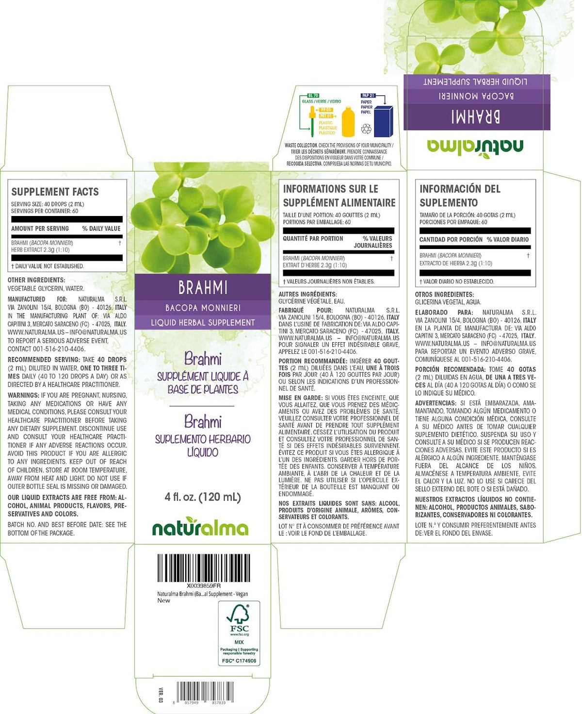 Détail du flacon de teinture Brahmi sans alcool Naturalma