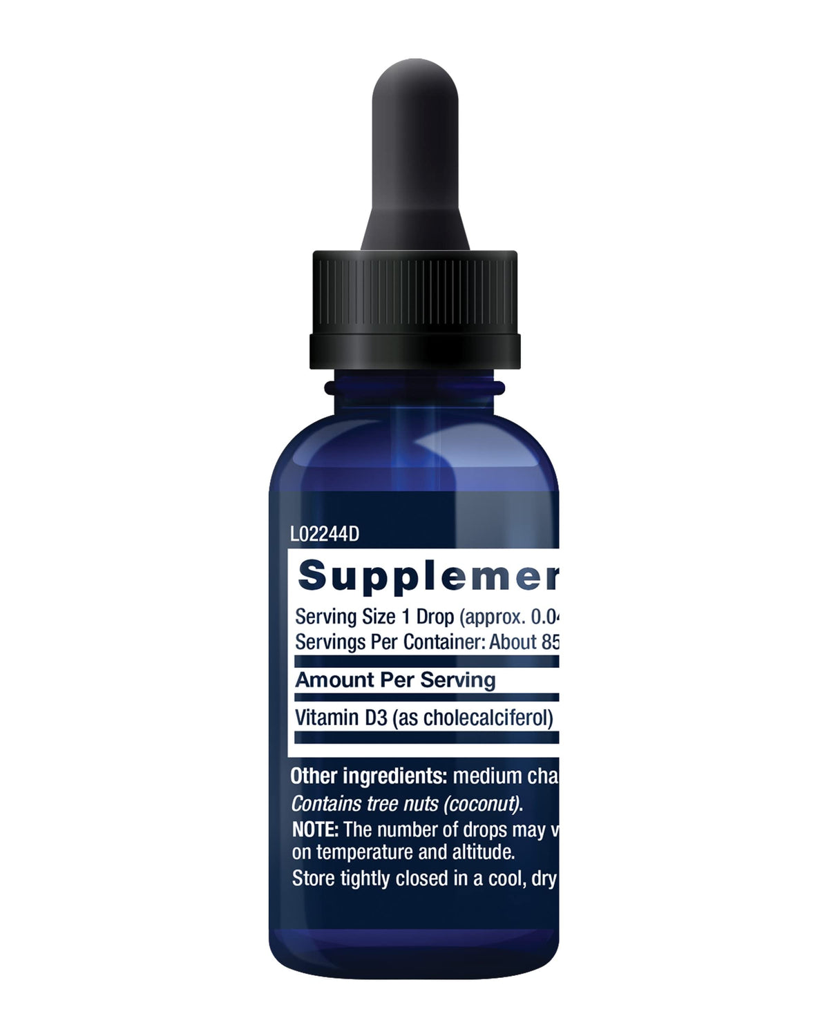 Détail du flacon de Vitamine D3 Life Extension avec goutteuse