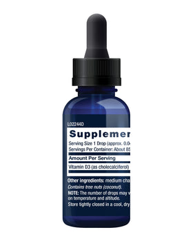 Détail du flacon de Vitamine D3 Life Extension avec goutteuse
