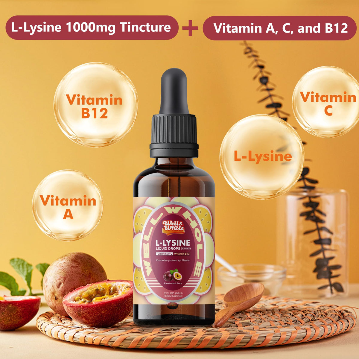 Détail du flacon de Well&Whole L-Lysine Liquide 1000 mg