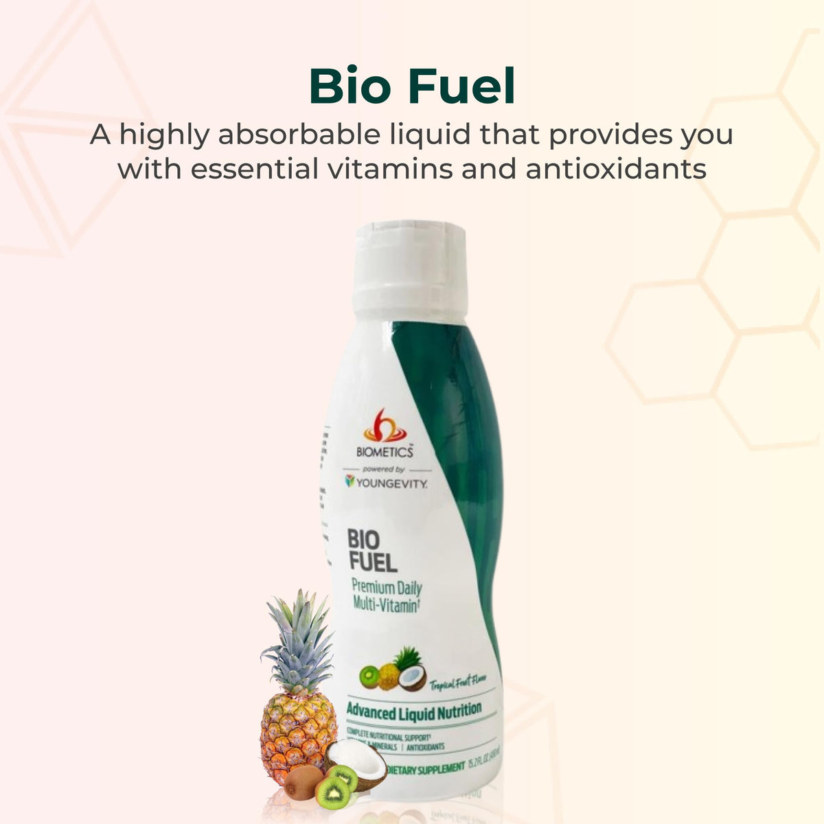 Détail du flacon de Youngevity Bio Fuel Multivitamine Liquide