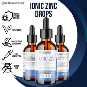 Détail du flacon de zinc liquide Healthy Genetics, étiquette visible