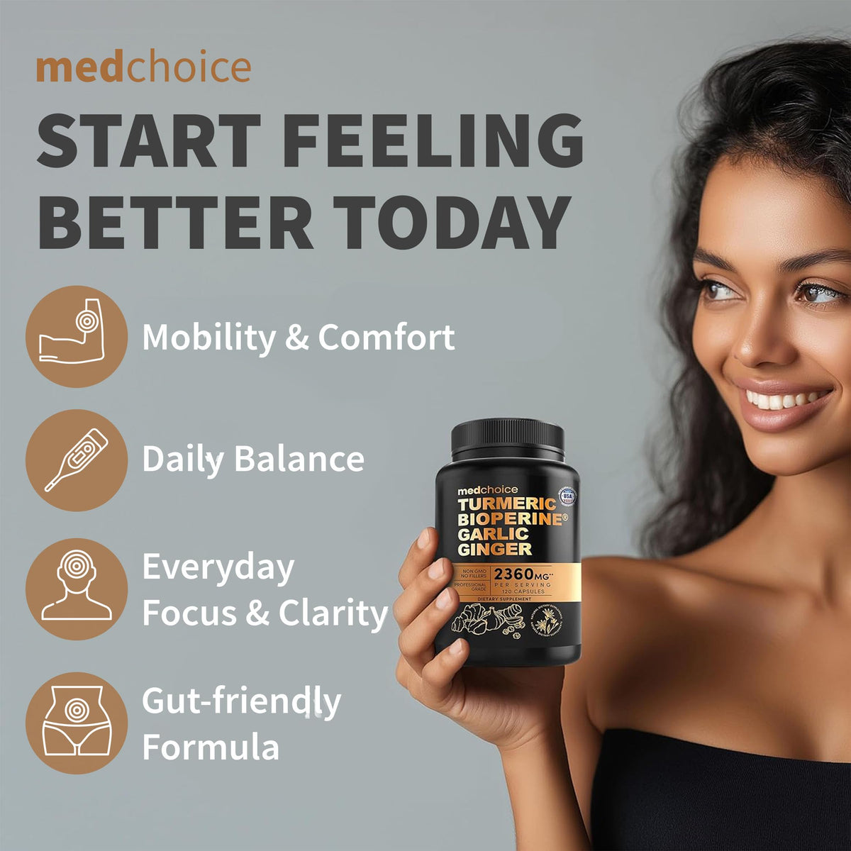 Détail du flacon MEDCHOICE avec capsules visibles