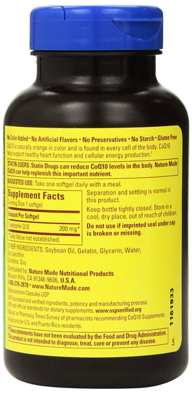 Détail du flacon Nature Made CoQ10 200 mg