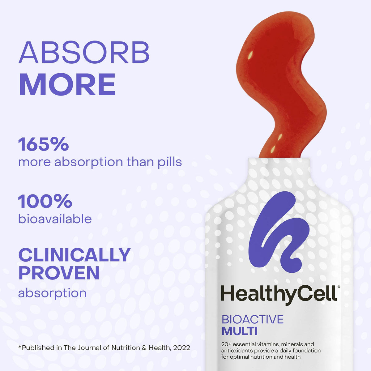 Détail du gel HealthyCell Bioactive Multi dans un verre