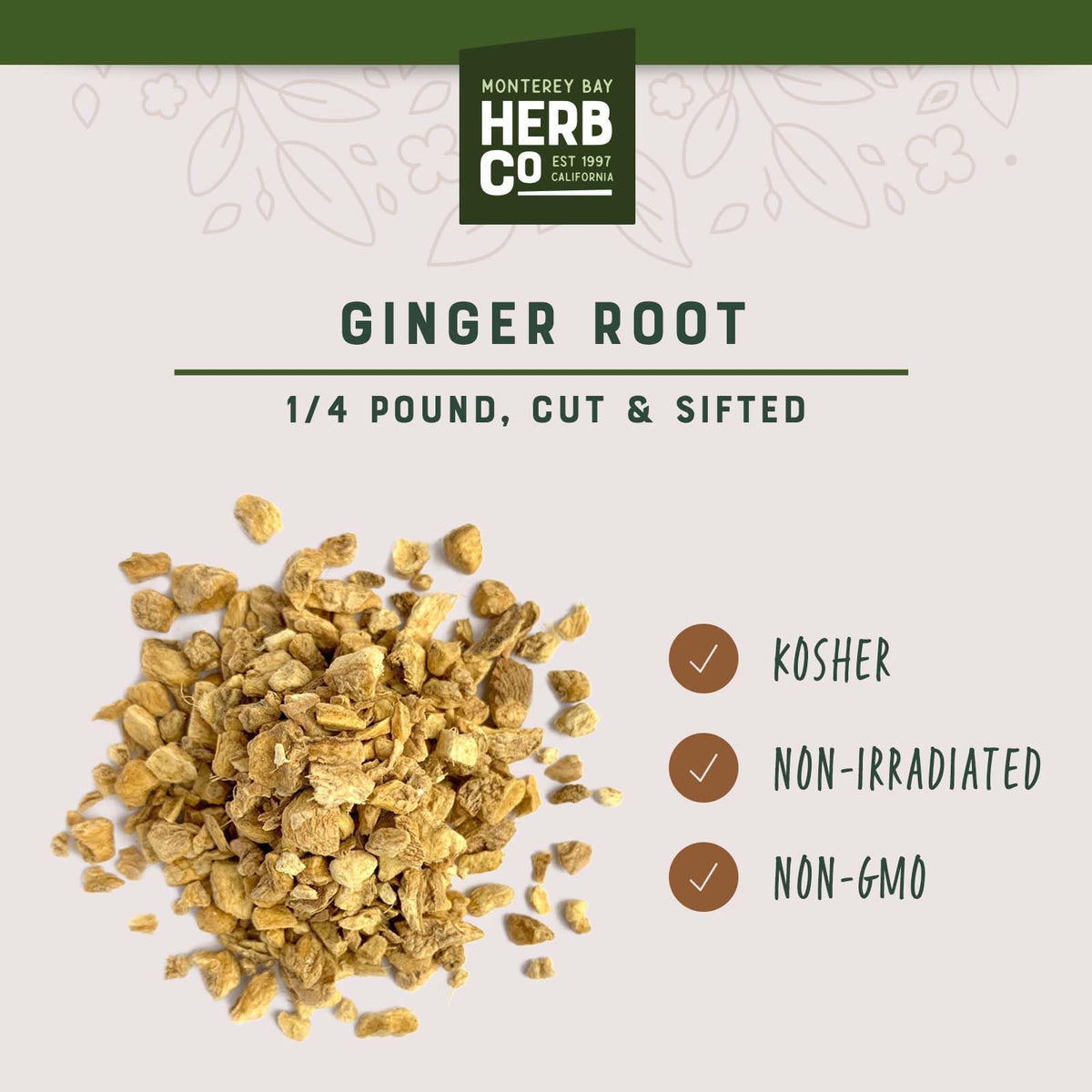Détail du gingembre coupé de Zingiber officinale, 118g