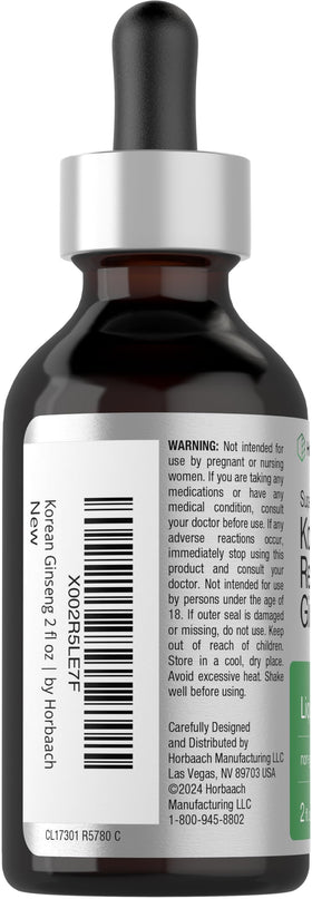 Détail du ginseng rouge coréen sur l'étiquette de l'extrait Horbäach