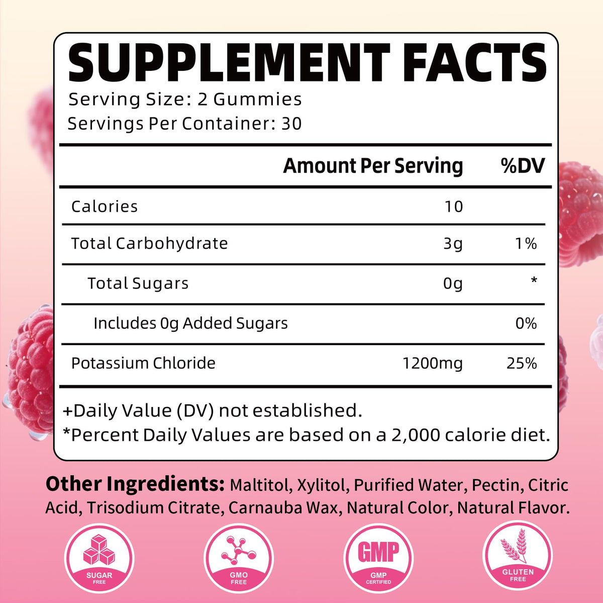 Détail du goût framboise des Gummies de Potassium YUULAI