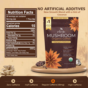 Détail du mélange de café avec champignons adaptogènes