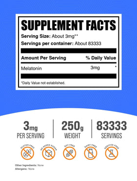 Détail du packaging de la poudre de mélatonine BulkSupplements