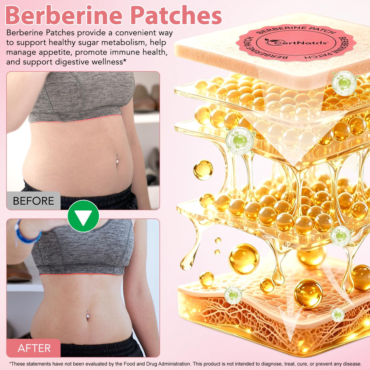 Détail du patch de berbérine avec extraits de cannelle et grenade