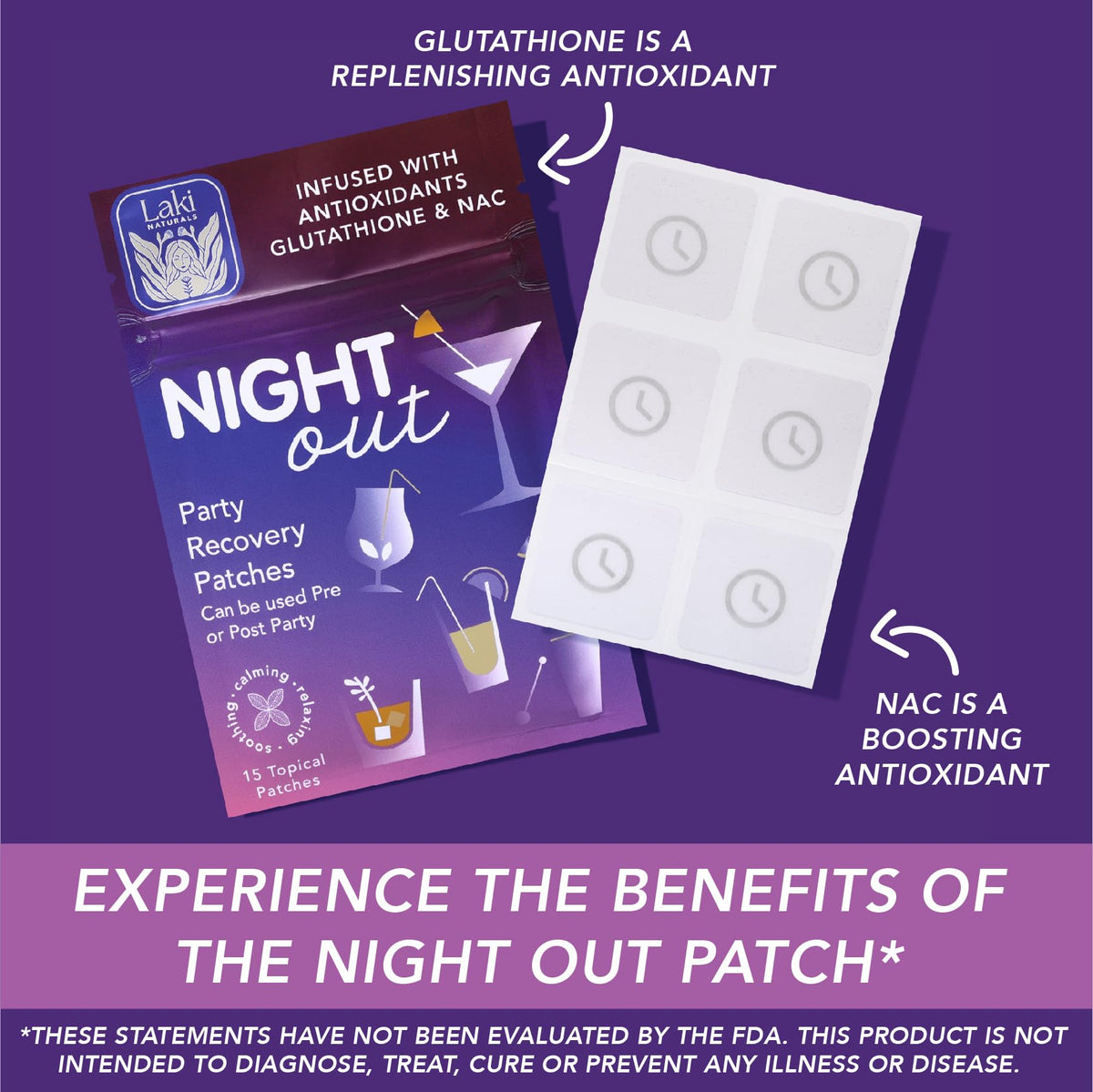 Détail du patch de nuit Laki Naturals sur la peau