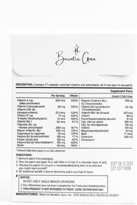 Détail du patch multivitaminé Bariatric Guru sur peau