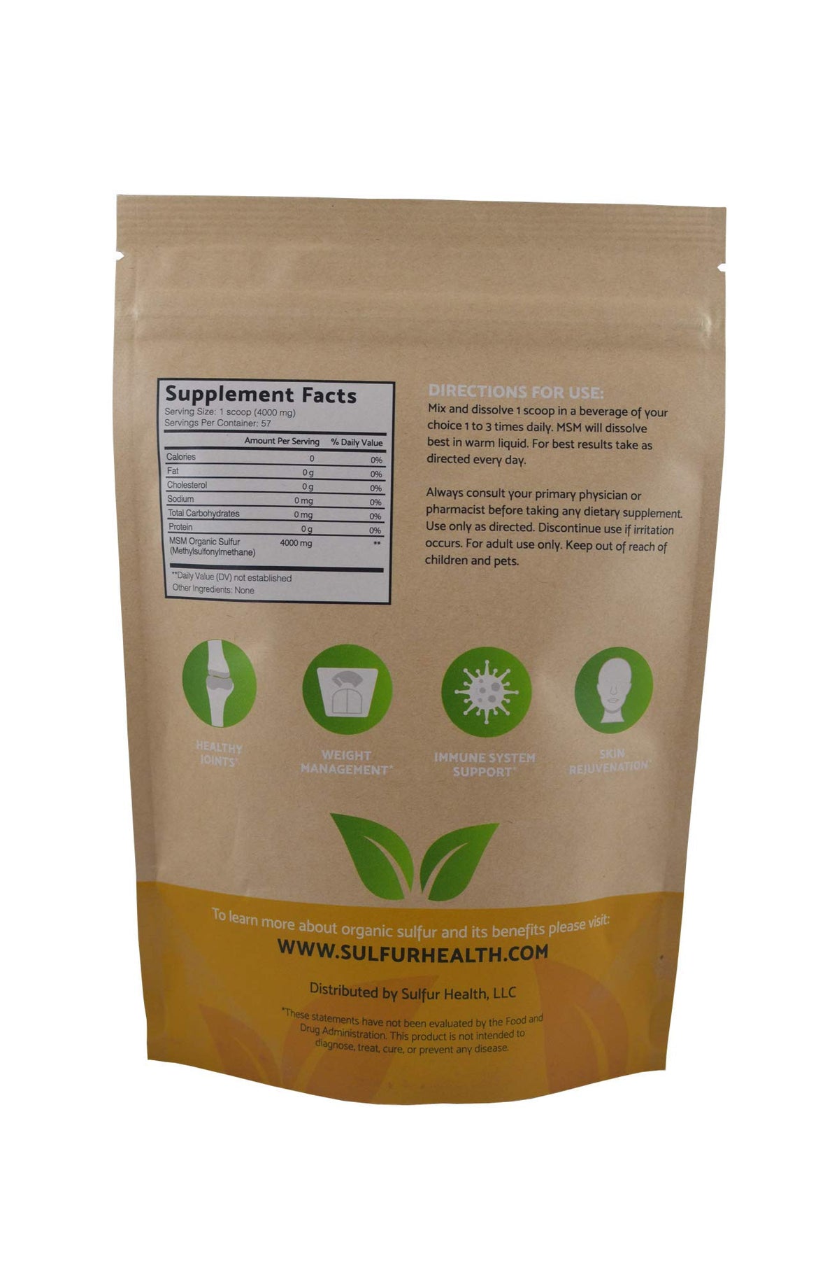 Détail du sachet de MSM organique Sulfur Health