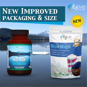 Détail du sachet E3LIVE Blue Majik avec poudre bleue
