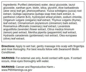 Détail du shampooing Biotine Swanson avec ingrédients visibles