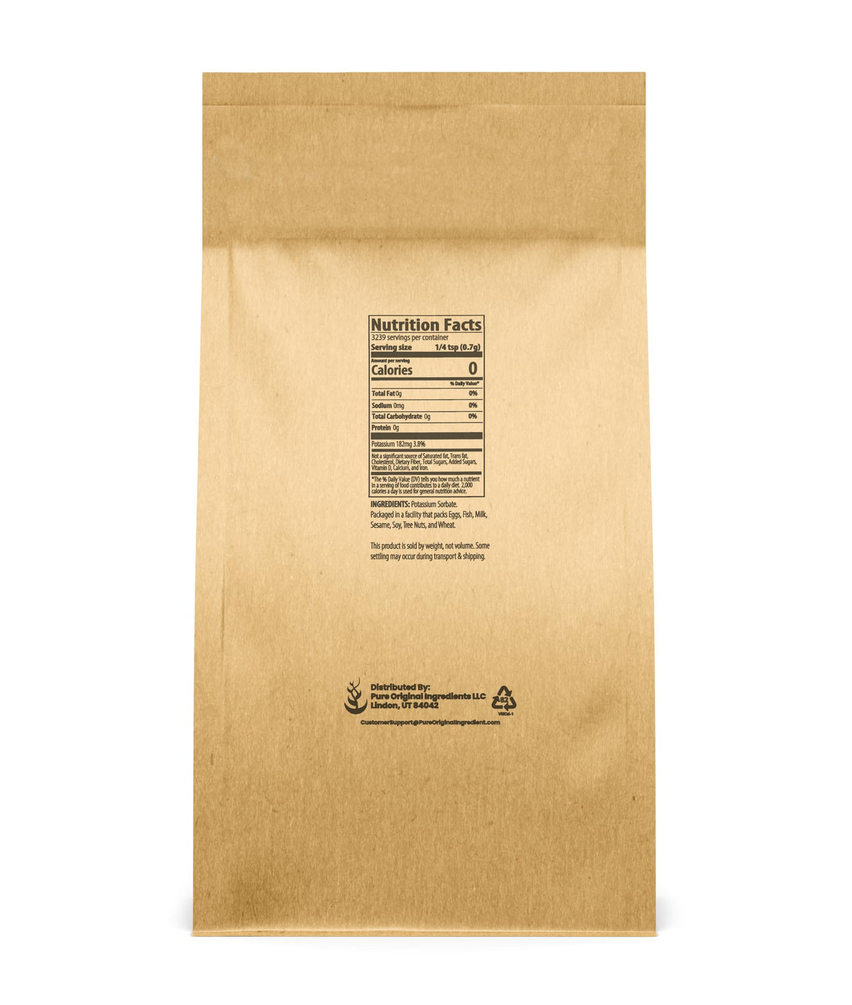 Détail du sorbate de potassium en sachet ouvert