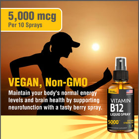 Détail du spray sublingual B12 5000 mcg avec bouchon ouvert