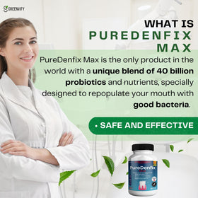 Détail sur l'étiquette de PureDenfix Max, fabrication USA
