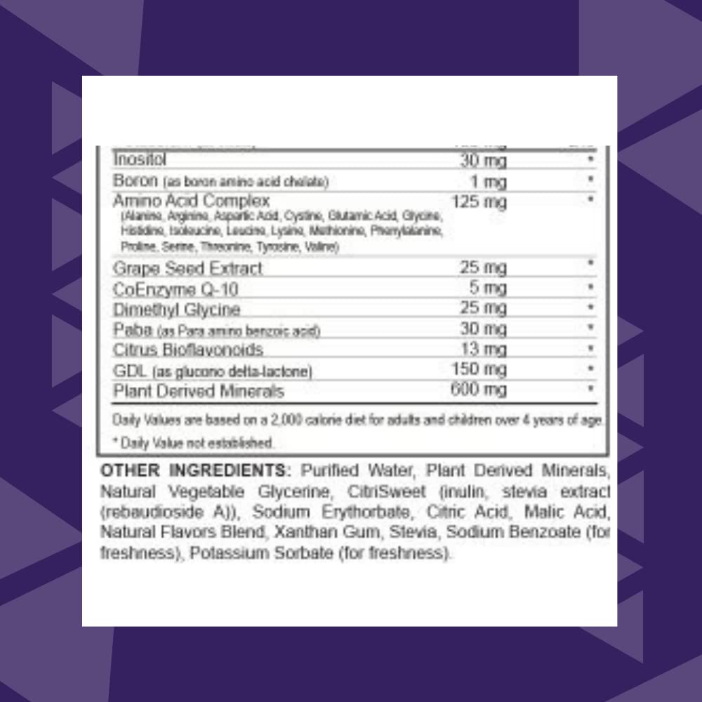Détail sur l'étiquette des ingrédients de Youngevity Multivitamines Liquides