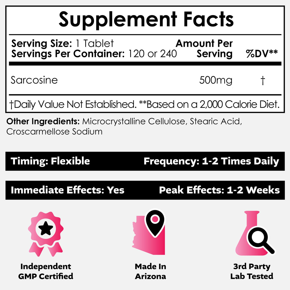 Détail sur le comprimé de sarcosine Nootropics Depot