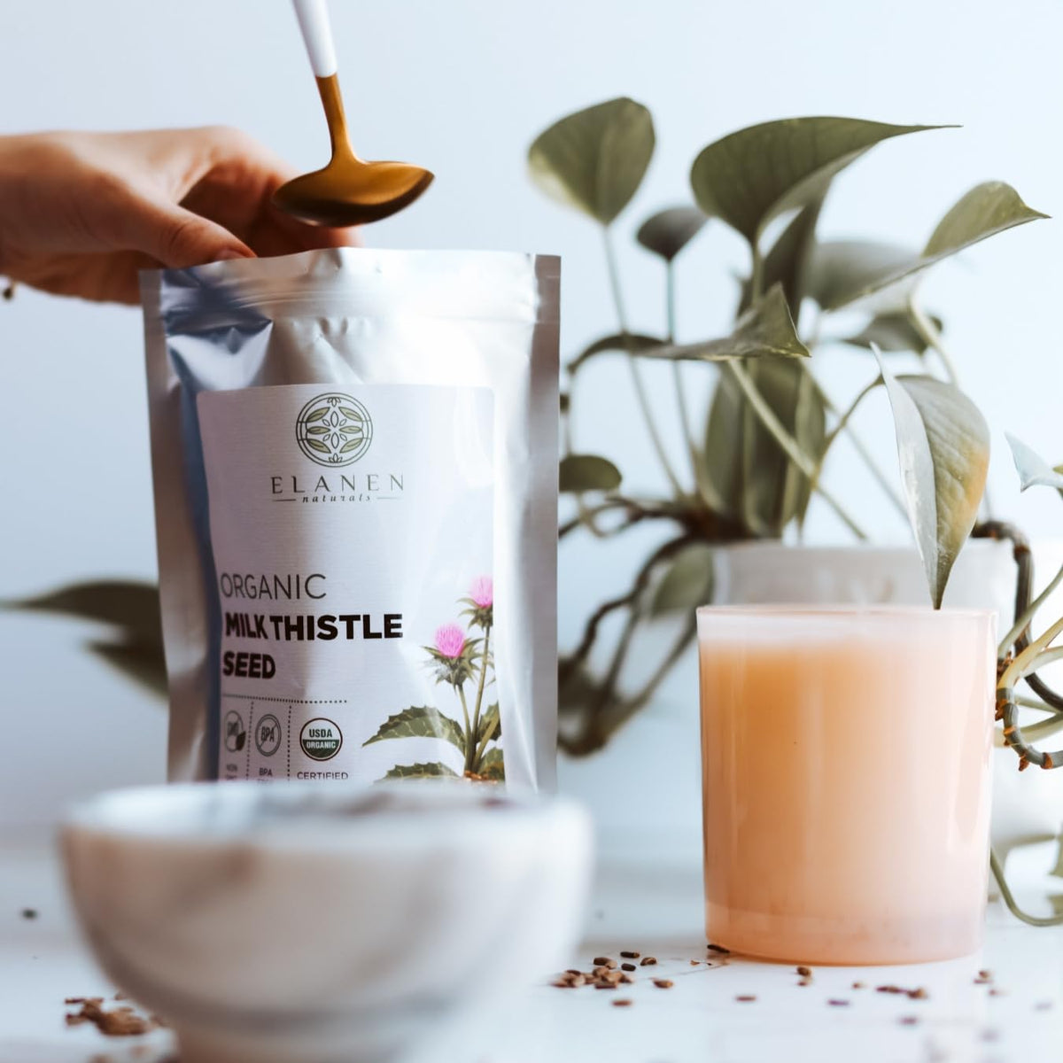Détail sur le packaging des graines de chardon-marie Elanen Naturals