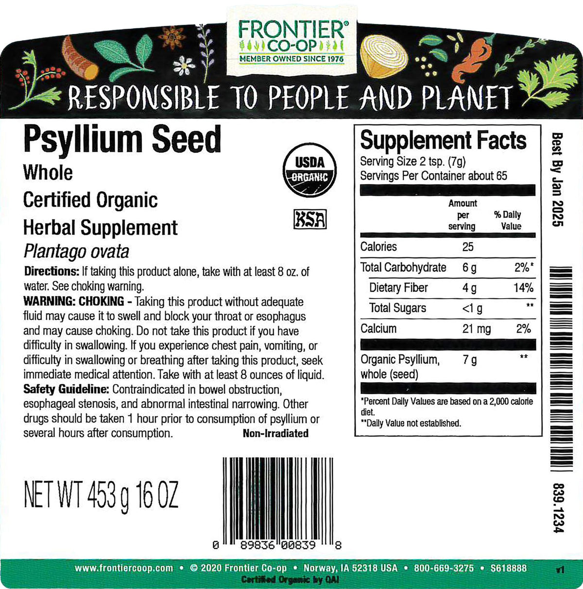 Détail sur le sac de psyllium bio Frontier Co-op 1 lb